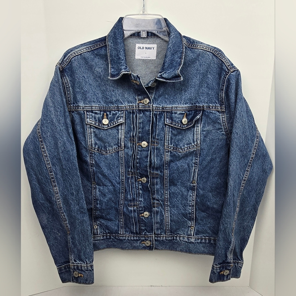 OLD NAVY Women's Relaxed Distressed Classic Denim Jacket Size Large Blue NWT